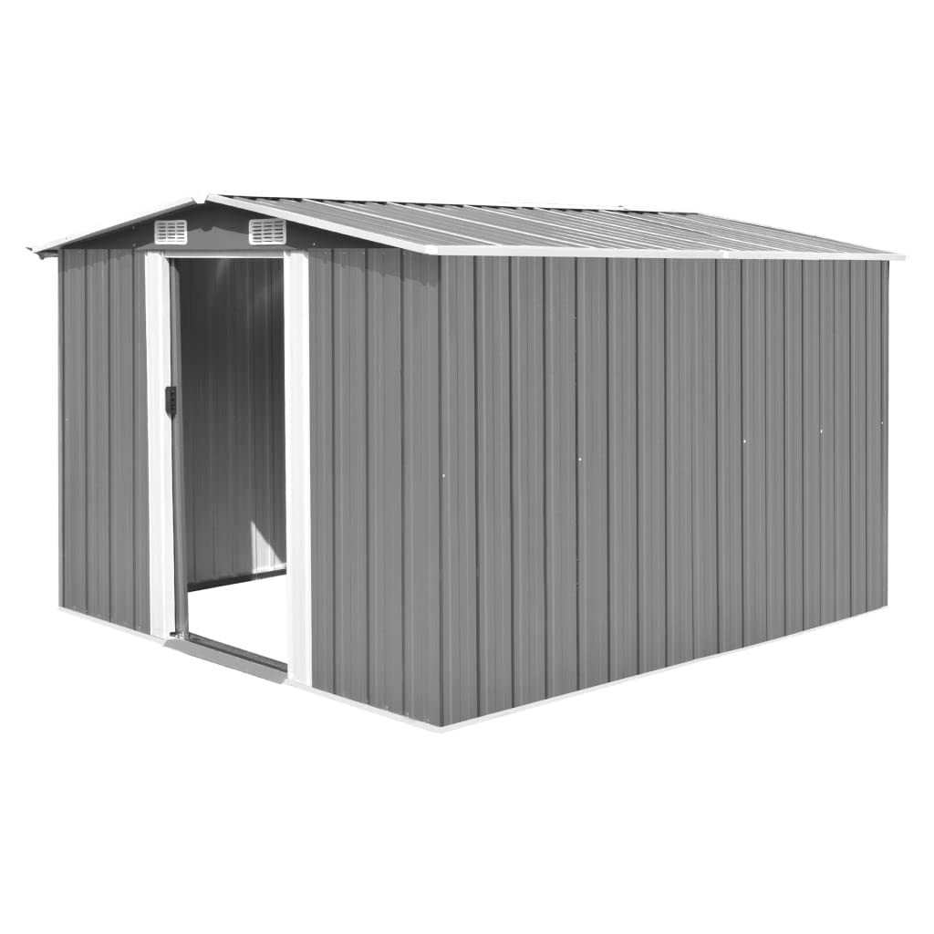 vidaXL Outdoor Storage Shed, Garden Shed, Metal Storage Shed, Backyard Shed for Patio Lawn Porch Bicycles Gardening Tools Lawn Mowers, Gray 101.2" x 117.3" x 70.1"