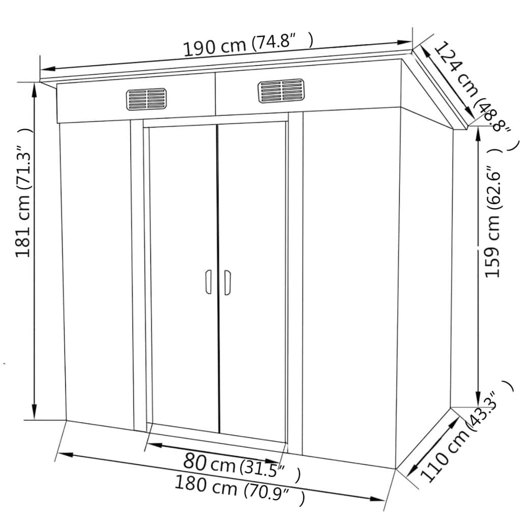 GOLINPEILO Metal Outdoor Garden Storage Shed, 74.8" x 48.8" x 71.3" Steel Utility Tool Shed Storage House, Steel Yard Shed with Double Sliding Doors, Utility and Tool Storage for Garden Patio,Green 74.8" x 48.8" x 71.3" Green