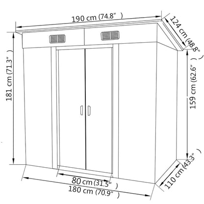 GOLINPEILO Metal Outdoor Garden Storage Shed, 74.8" x 48.8" x 71.3" Steel Utility Tool Shed Storage House, Steel Yard Shed with Double Sliding Doors, Utility and Tool Storage for Garden Patio,Green 74.8" x 48.8" x 71.3" Green