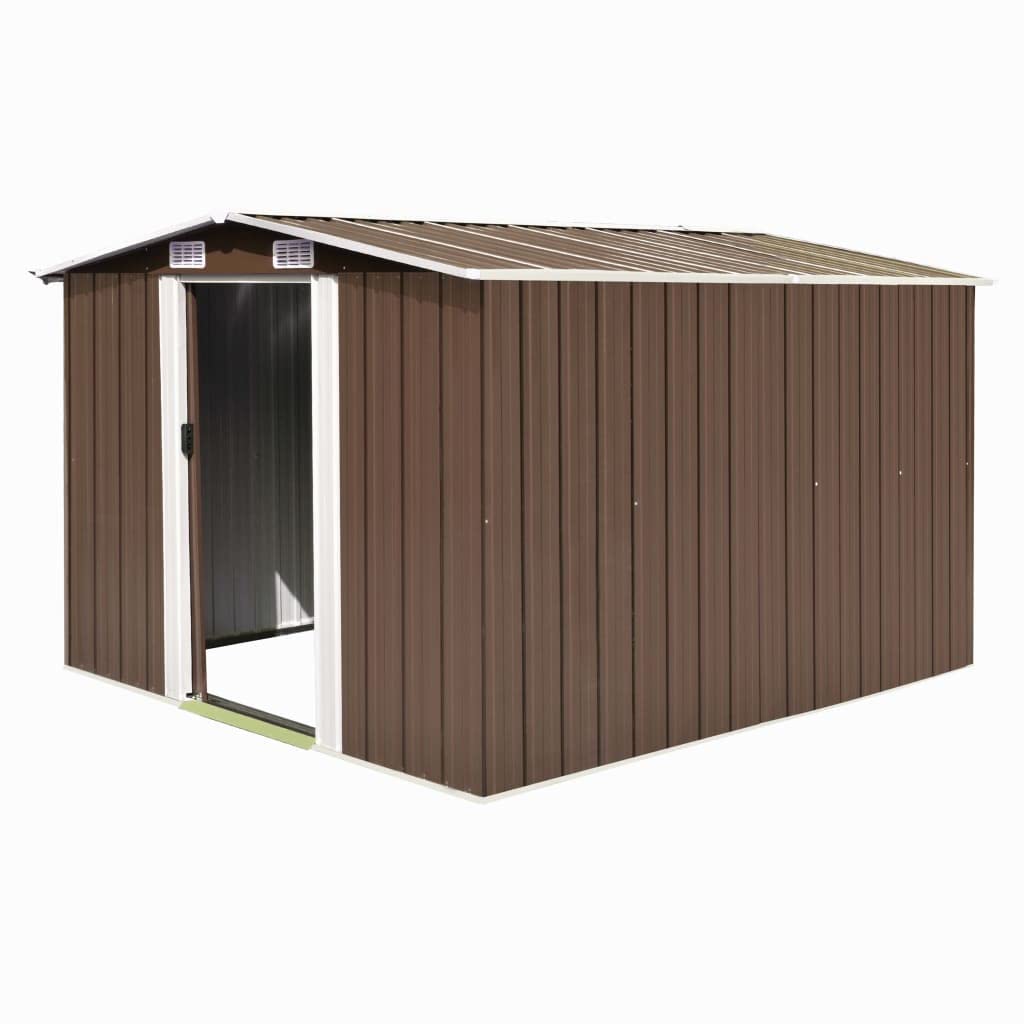 GOLINPEILO Metal Outdoor Garden Storage Shed,101.2" x 117.3" x 70.1" Steel Utility Tool Shed Storage House, Steel Yard Shed with Double Sliding Doors, Utility and Tool Storage for Garden Patio,Brown 101.2" x 117.3" x 70.1" Brown