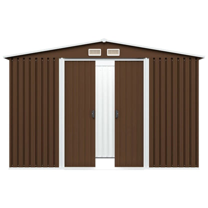 CHARMMA Outdoor Garden Storage Shed with Sliding Doors and Vents Galvanized Steel Outdoor Tool Shed Pool Supplies Organizer Brown for Patio, Backyard, Lawn 9'x7'x6'(W x D x H) 101.2"x80.7"x70.1"