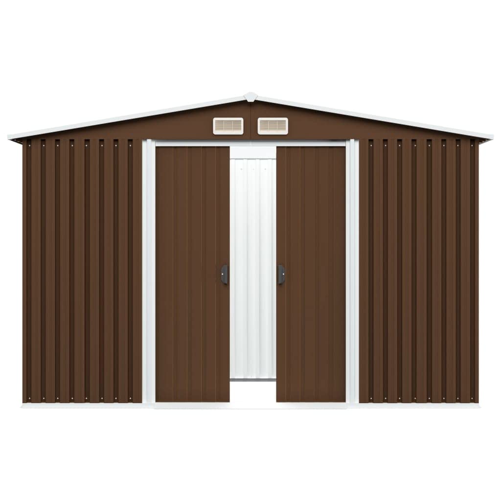 GOLINPEILO Large Outdoor Garden Shed with Sliding Doors and Vents Galvanized Steel Outdoor Tool Shed Pool Supplies Organizer Outside Shed for Backyard Yard Lawn Mower 101.2"x80.7"x70.1" Brown 101.2"x80.7"x70.1"