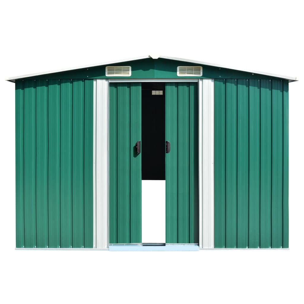 CHARMMA Outdoor Garden Storage Shed with Sliding Doors and Vents Galvanized Steel Outdoor Tool Shed Pool Supplies Organizer Green for Patio, Backyard, Lawn 9'x32'x6' (W x D x H) 101.2" x 389.8" x 71.3"