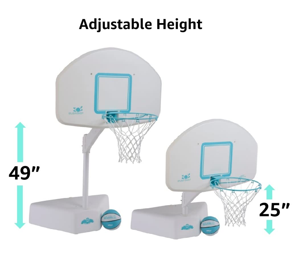 Dunn-Rite Splash & Shoot Outdoor Adjustable Height Swimming Pool Basketball Hoop w/Ball, Base, & 18 Inch Stainless Steel Rim for Adults & Kids, White