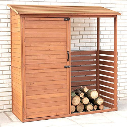 Leisure Season CFS7181 Abri de rangement combiné pour bois de chauffage et rangement – ​​Marron – Boîte de jardin en cèdre avec étagères, toit, portes – Grands casiers à bois – Patio, arrière-cour, terrasse, organisateur – Assemblage rapide 