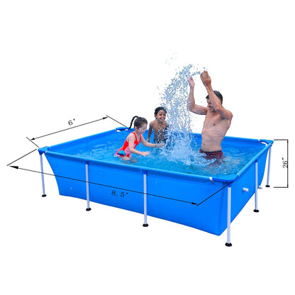 JLeisure Avenli 17818 8.5 x 6 x 2 Feet Outdoor Backyard Above Ground Rectangular Steel Frame Swimming Pool with Repair Patch for Kids & Adults, Blue 8.5' x 6'