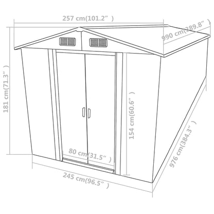 GOLINPEILO Large Outdoor Garden Shed with Sliding Doors and Vents Galvanized Steel Outdoor Tool Shed Pool Supplies Organizer Outside Shed for Backyard Yard Lawn Mower 101.2"x389.8"x71.3" Brown 101.2"x389.8"x71.3"