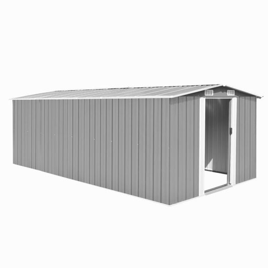 Gecheer Outdoor Storage Shed, Garden Shed House with Door & Vents, Galvanized Steel Storage Tool Shed for Backyard Patio Lawn for Bike, Garbage Can, Tool, Lawnmower 101.2" x 192.5" x 71.3" Metal Gray 101.2 x 192.5 x 71.3