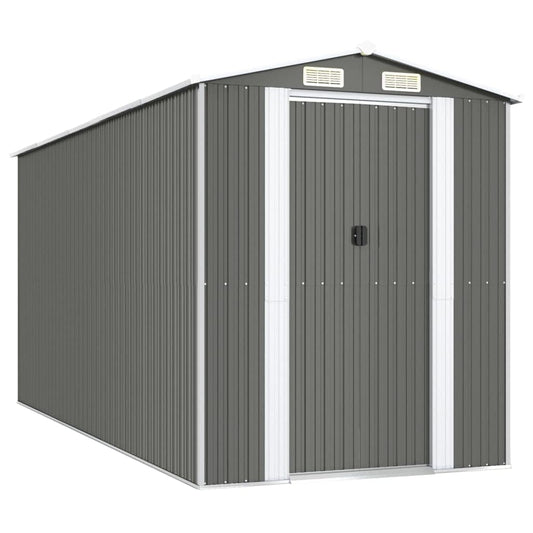 Gecheer Garden Shed Galvanized Steel, Garden Tool Storage Shed with Vent Outdoor Storage Shed Organize Storage House with Door for Backyard Garden Patio Lawn - Light Gray 75.6"x173.2"x87.8" 75.6 x 173.2 x 87.8