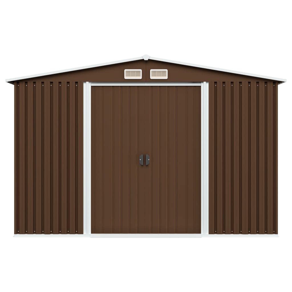 CHARMMA Outdoor Garden Storage Shed with Sliding Doors and Vents Galvanized Steel Outdoor Tool Shed Pool Supplies Organizer Brown for Patio, Backyard, Lawn 9'x7'x6'(W x D x H) 101.2"x80.7"x70.1"