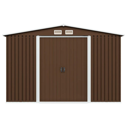 CHARMMA Outdoor Garden Storage Shed with Sliding Doors and Vents Galvanized Steel Outdoor Tool Shed Pool Supplies Organizer Brown for Patio, Backyard, Lawn 9'x7'x6'(W x D x H) 101.2"x80.7"x70.1"