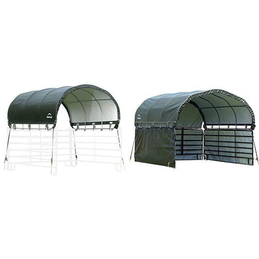 ShelterLogic 10' x 10' Corral Shelter and Livestock Shade Waterproof and UV Treated Universal Cover and Enclosure Kit Bundle