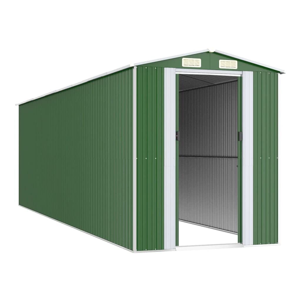 GOLINPEILO Abri de jardin extérieur en métal, grand hangar à outils utilitaire en acier, abri de jardin en acier avec doubles portes coulissantes, rangement utilitaire et outils, vert 75,6"x271,3"x87,8" 75,6"x271,3"x87,8" 