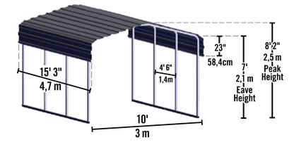 Arrow Shed Auvent de voiture avec toit horizontal en acier galvanisé, abri de garage pour voitures et bateaux, abri de voiture en coquille d'œuf seulement 10' x 15' x 7' 