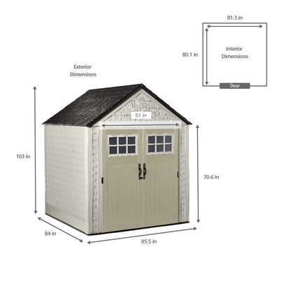 Rubbermaid Abri de rangement extérieur résistant aux intempéries en résine, 7 x 7 pi, érable pâle/onyx/grès, pour jardin/arrière-cour/maison/piscine 7'x7' grès 