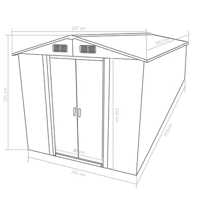 vidaXL Abri de rangement extérieur, abri de jardin, abri de rangement en métal, abri de jardin pour terrasse, pelouse, porche, vélos, outils de jardinage, tondeuses à gazon, anthracite 101,2" x 154,3" x 71,3" 