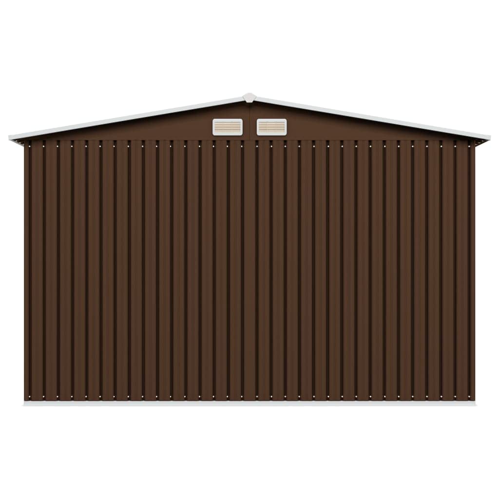 CHARMMA Outdoor Garden Storage Shed with Sliding Doors and Vents Galvanized Steel Outdoor Tool Shed Pool Supplies Organizer Brown for Patio, Backyard, Lawn 9'x7'x6'(W x D x H) 101.2"x80.7"x70.1"