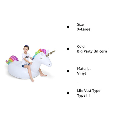 Jasonwell Big Gonflable Licorne Flotteur de Piscine Floatie Ride On avec Valves Rapides Grand Rideable Blow Up Summer Beach Piscine Party Lounge Radeau Décorations Jouets Enfants Adultes