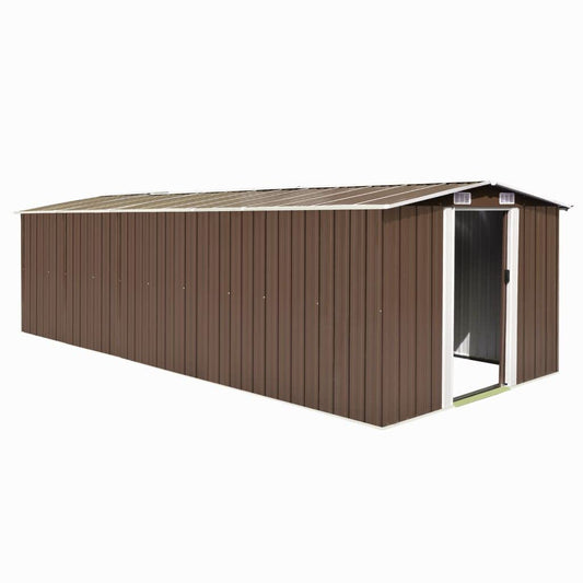 vidaXL Outdoor Storage Shed, Garden Shed, Metal Storage Shed, Backyard Shed for Patio Lawn Porch Bicycles Gardening Tools Lawn Mowers, Brown 101.2" x 228.3" x 71.3"