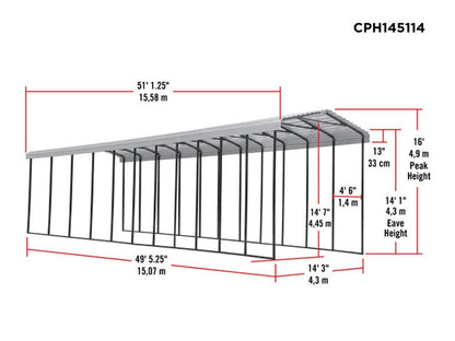 Abri d'auto Arrow, 14 pi x 51 pi x 14 pi Charbon 14' x 51' x 14' 