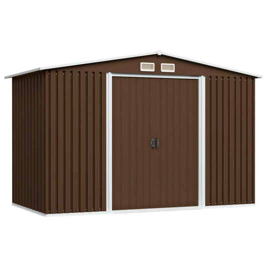 GOLINPEILO Metal Outdoor Garden Storage Shed,101.2" x 80.7" x 70.1" Steel Utility Tool Shed Storage House, Steel Yard Shed with Double Sliding Doors, Utility and Tool Storage for Garden Patio,Brown 101.2" x 80.7" x 70.1" Brown