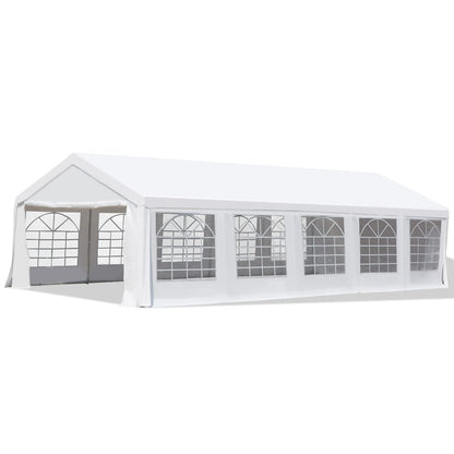 Outsunny Tente de fête et abri de voiture robuste avec parois latérales amovibles et portes doubles, grande tente auvent, abri pare-soleil, pour fêtes, mariages, événements en plein air, barbecue, blanc 16' x 32', 32' x 16' 