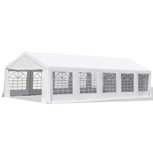 Outsunny 16' x 32' Heavy Duty Party Tent & Carport with Removable Sidewalls and Double Doors, Large Canopy Tent, Sun Shade Shelter, for Parties, Wedding, Outdoor Events, BBQ, White 32' x 16'