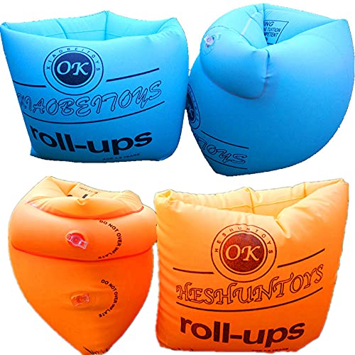 Inflatable Arm Swimming Floats Bands Floatation Water Wings Swimming Arm Ring Floatie for Children and Adults Blue&Orange
