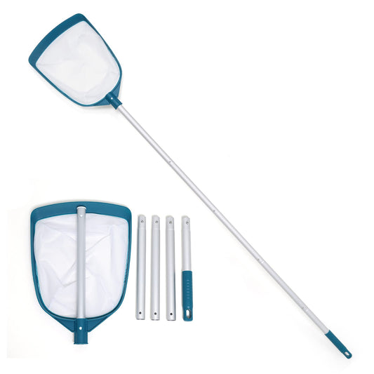 POOLWHALE Upgrades Swimming Pool Telescopic Leaf Net Skimmer Rake with Adjustable Aluminum Pole and Nylon Medium Fine Mesh for Cleaning Swimming Pools, Hot Tubs, Spas and Fountains Pool Skimmer with Pole