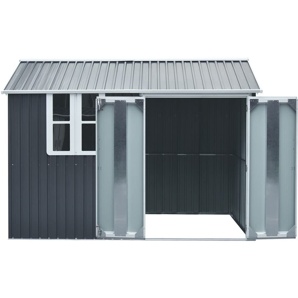 Hanover Nordic Storage Shed with Window | Galvanized Steel | Sliding Bolt Lock | 6-Ft. x 8-Ft. x 7-Ft. | Dark Gray | HANNORDICSHD-GW Steel Nordic Storage Shed