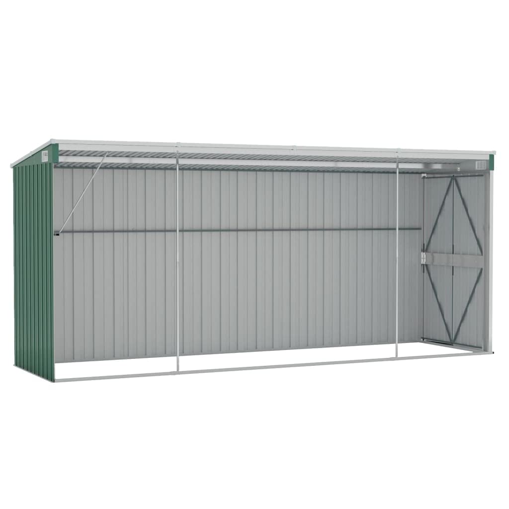 Gecheer Abri de jardin mural vert 46,5"x150,4"x70,1", abri de rangement extérieur avec porte en acier galvanisé, maison de rangement pour jardin, patio, pelouse 46,5 x 150,4 x 70,1 