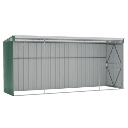 Gecheer Abri de jardin mural vert 46,5"x150,4"x70,1", abri de rangement extérieur avec porte en acier galvanisé, maison de rangement pour jardin, patio, pelouse 46,5 x 150,4 x 70,1 