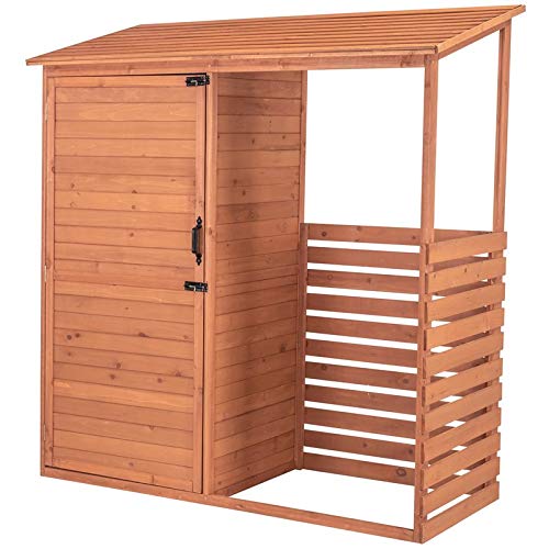 Leisure Season CFS7181 Abri de rangement combiné pour bois de chauffage et rangement – ​​Marron – Boîte de jardin en cèdre avec étagères, toit, portes – Grands casiers à bois – Patio, arrière-cour, terrasse, organisateur – Assemblage rapide 