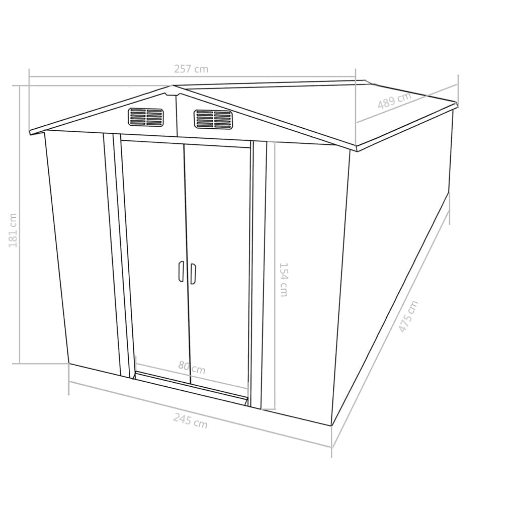 vidaXL Abri de Rangement Extérieur, Abri de Jardin, Abri de Rangement en Métal, Abri d'Arrière-Cour pour Patio Pelouse Porche Vélos Outils de Jardinage Tondeuses à Gazon, Vert 101,2" x 192,5" x 71,3" 