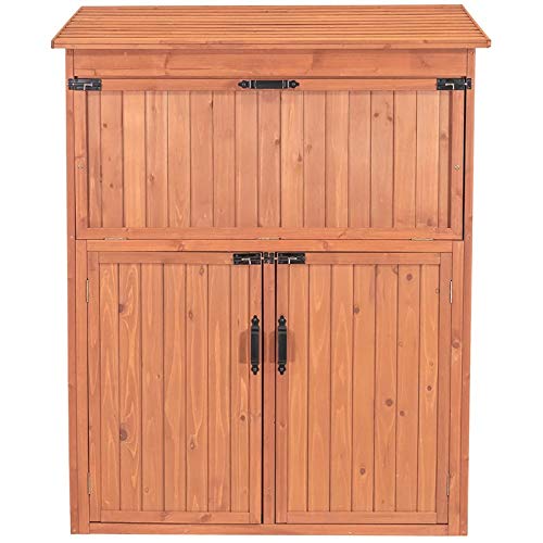 Leisure Season SCT1753 Armoire de rangement avec table rabattable – Marron – Grandes armoires verticales extérieures et intérieures pour jardinage, garage – Organiseur d'outils avec compartiments et étagères pour jardin, arrière-cour 