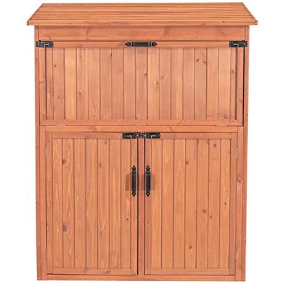 Leisure Season SCT1753 Armoire de rangement avec table rabattable – Marron – Grandes armoires verticales extérieures et intérieures pour jardinage, garage – Organiseur d'outils avec compartiments et étagères pour jardin, arrière-cour 