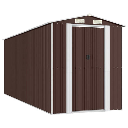 GOLINPEILO Abri de jardin extérieur en métal, grand hangar à outils utilitaire en acier, abri de jardin en acier avec doubles portes coulissantes, rangement utilitaire et outils, marron foncé 75,6"x205,9"x87,8" 75,6"x205,9"x87,8" 