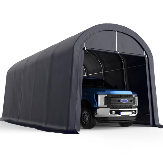 KING BIRD Abri de voiture robuste en tuyau ovale de 12' x 20' pour SUV, camion et bateau de grande taille, auvent de voiture anti-neige de style rond, abri de bateau extérieur avec barres de sol renforcées 12' x 20' rond 