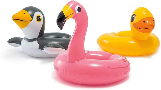 Intex, 43234-2327 Lot de 3 59220EP – Lot de flotteurs de piscine à anneau fendu avec tête d'animal comprenant grenouille, canard, pingouin, girafe, grenouille, pingouin