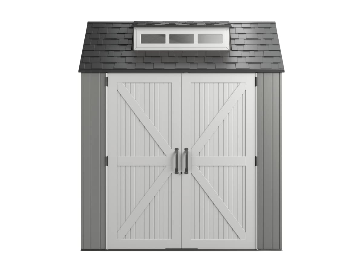 Rubbermaid Abri de rangement extérieur en résine résistant aux intempéries, 7 x 7 pieds, gris simple/onyx, pour jardin/arrière-cour/maison/piscine 7'x7' 