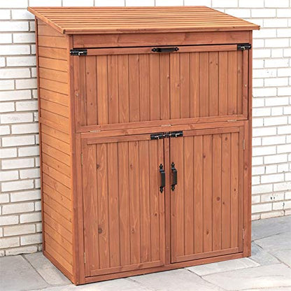 Leisure Season SCT1753 Armoire de rangement avec table rabattable – Marron – Grandes armoires verticales extérieures et intérieures pour jardinage, garage – Organiseur d'outils avec compartiments et étagères pour jardin, arrière-cour 