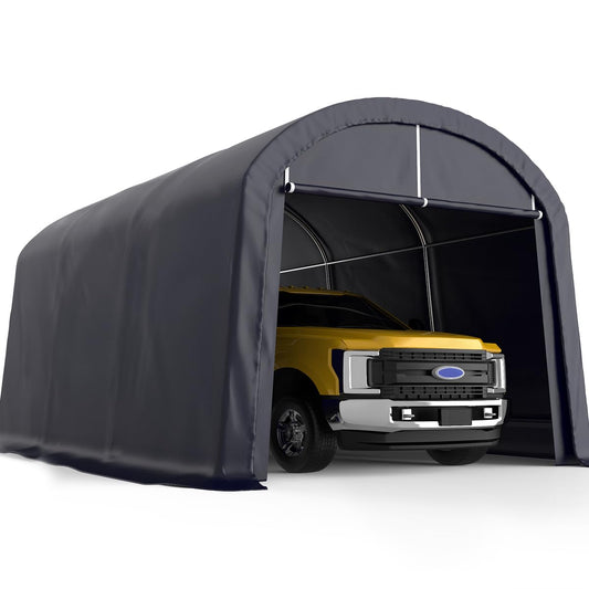 KING BIRD 10' x 15' Heavy Duty Round Style Carport Anti-Snow Car Tent Carport Tent Outdoor Instant Garage Car Canopy with Reinforced Ground Bars 10'X15' Round