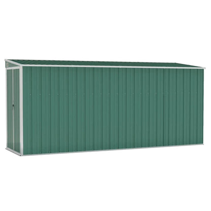 vidaXL Abri de rangement, abri de jardin mural avec portes doubles verrouillables, abri de rangement extérieur pour pelouse de patio, acier galvanisé vert 46,5" x 150,4" x 70,1" 