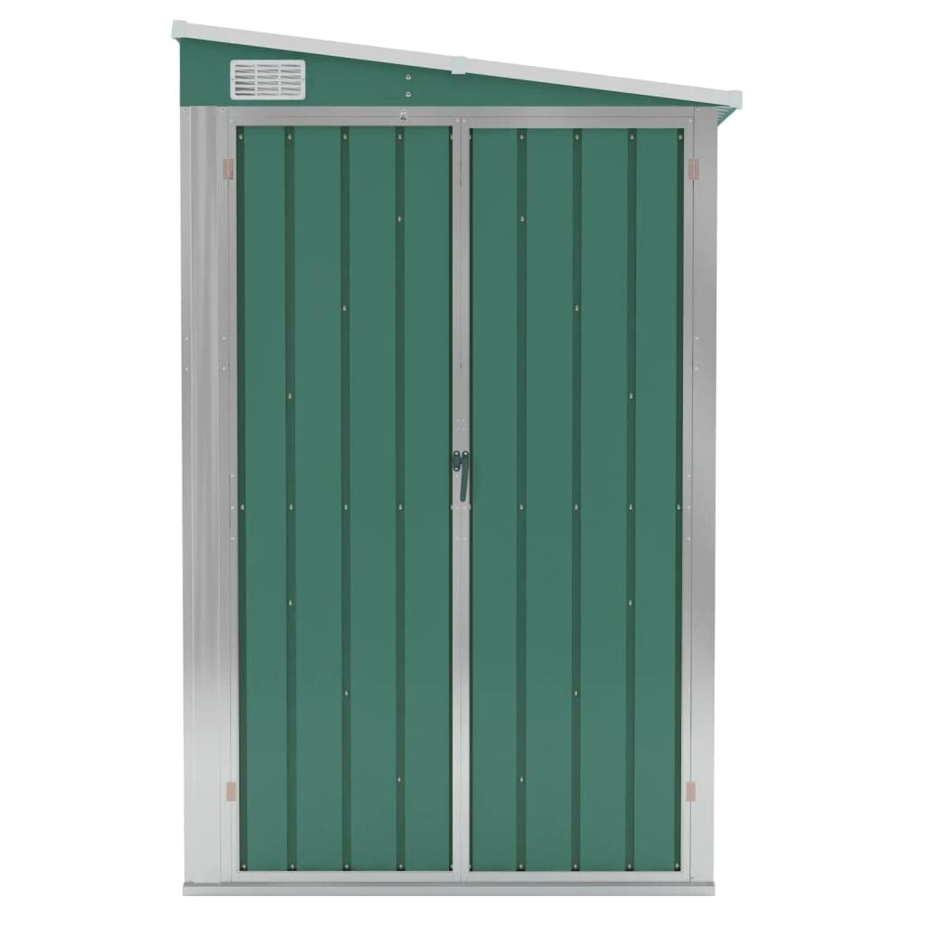 vidaXL Abri de rangement, abri de jardin mural avec portes doubles verrouillables, abri de rangement extérieur pour pelouse de patio, acier galvanisé vert 46,5" x 150,4" x 70,1" 