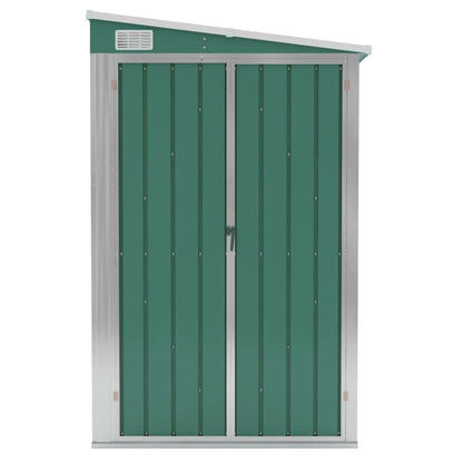 vidaXL Abri de rangement, abri de jardin mural avec portes doubles verrouillables, abri de rangement extérieur pour pelouse de patio, acier galvanisé vert 46,5" x 150,4" x 70,1" 