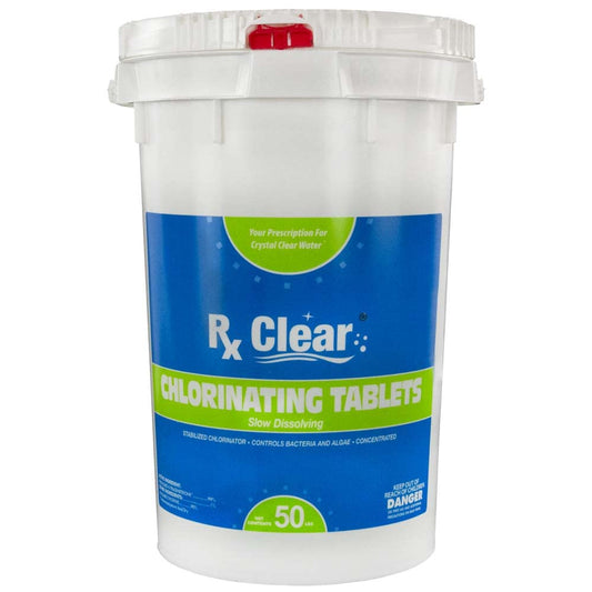 Rx Clear 3-Inch Individually Wrapped Chlorine Tablets | One 50-Pound Bucket | Use As Bactericide, Algaecide, and Disinfectant in Swimming Pools and Spas | Slow Dissolving and UV Protected 50 lbs