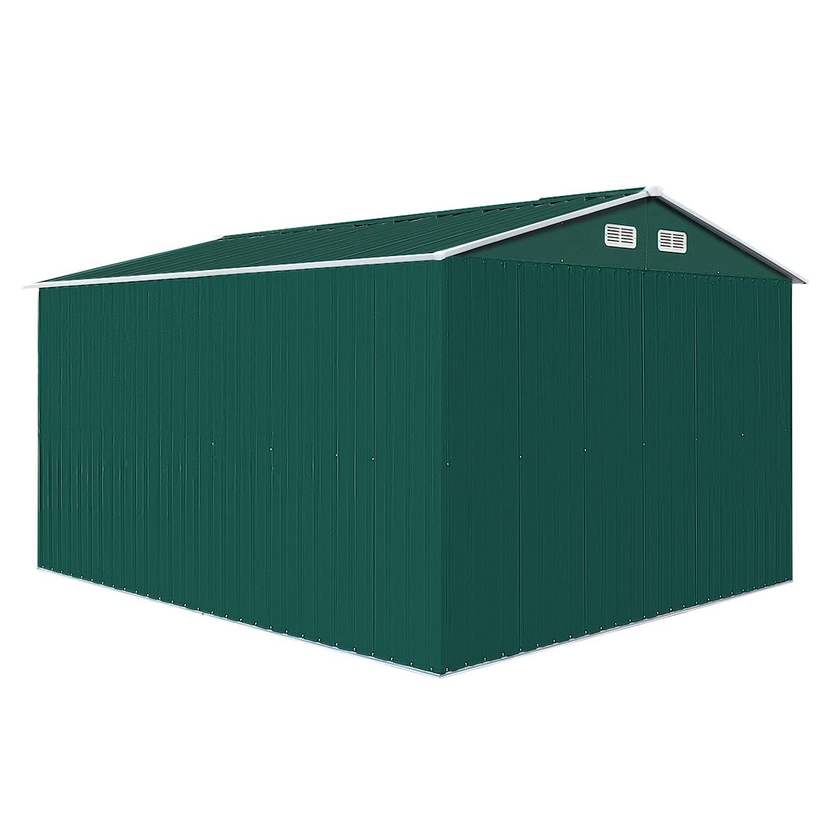 NBTiger Grand abri de rangement extérieur de 9,1 x 10,5 pi, outil utilitaire robuste, organisateur d'équipement de tondeuse à gazon pour jardin avec toit à pignon, porte coulissante verrouillable, aérations, cadre de sol – Vert 