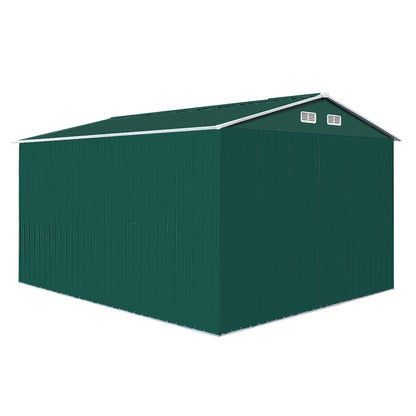 NBTiger 9.1’ x 10.5’ Large Outdoor Storage Shed, Sturdy Utility Tool Lawn Mower Equipment Organizer for Backyard Garden w/Gable Roof, Lockable Sliding Door, Vents, Floor Frame - Green