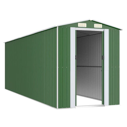 GOLINPEILO Abri de jardin extérieur en métal, grand hangar à outils utilitaire en acier, abri de jardin en acier avec doubles portes coulissantes, rangement utilitaire et outils, vert 75,6"x238,6"x87,8" 75,6"x238,6"x87,8" 