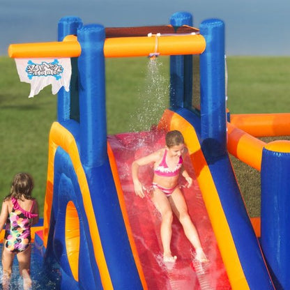 Blast Zone Pirate Blaster - Parc aquatique gonflable avec souffleur - Grand - Toboggan - Mur d'escalade - Bounce House - Tunnel